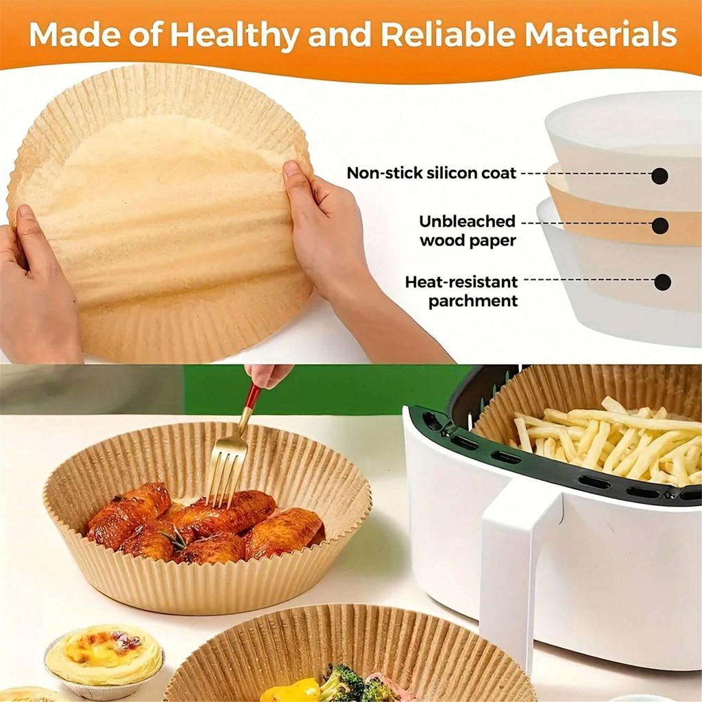 50-200pcs Air Fryer Paper Baking Kitchen Utensils Disposable Round Pastry Molds BBQ Plate Non-stick Pad Kitchens Accessories