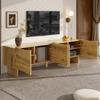 Modern TV cabinet with wave pattern – 155 cm media console with storage space, four doors and cable grommets in wood look, for the living room