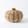 Round Woven Storage Basket with Lid Dust-Resistant for Bedroom Nightstands