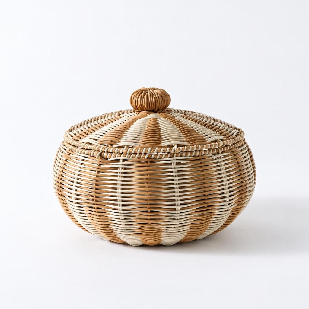 Round Woven Storage Basket with Lid Dust-Resistant for Bedroom Nightstands