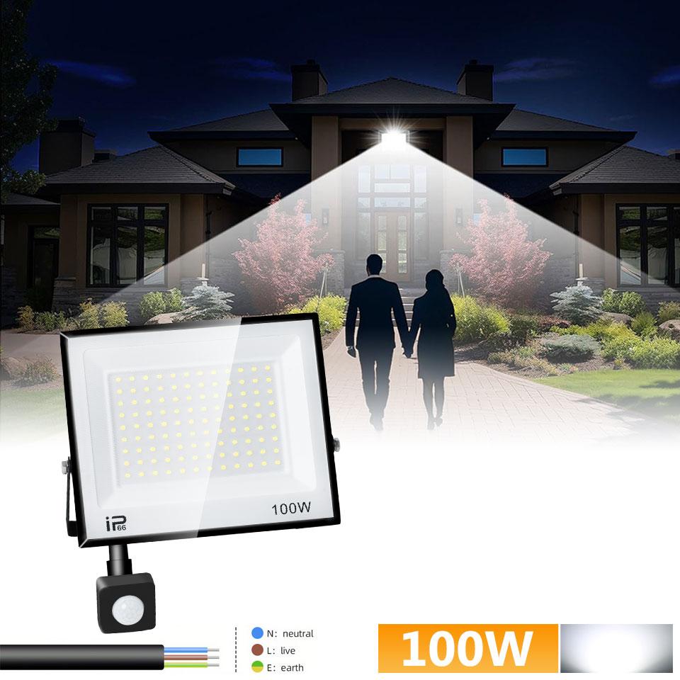 LED PIR Motion Sensor Floodlight Outdoor 20W 30W 50W 100W 150W 200W AC220V110V Waterproof Outdoor Projector Spotlight For Garden