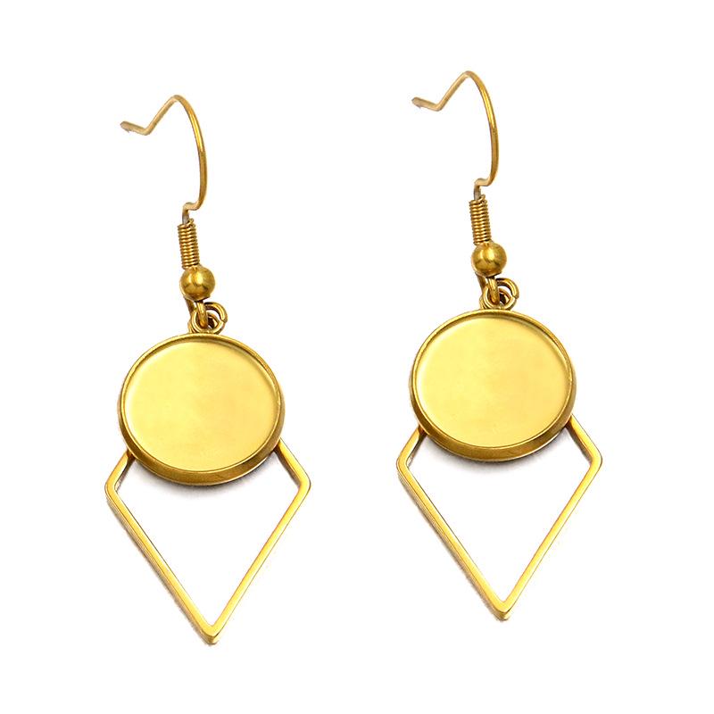 10 Styles Stainless Steel 12mm Time Gem Base Geometric Irregular Earring Hook Pendant