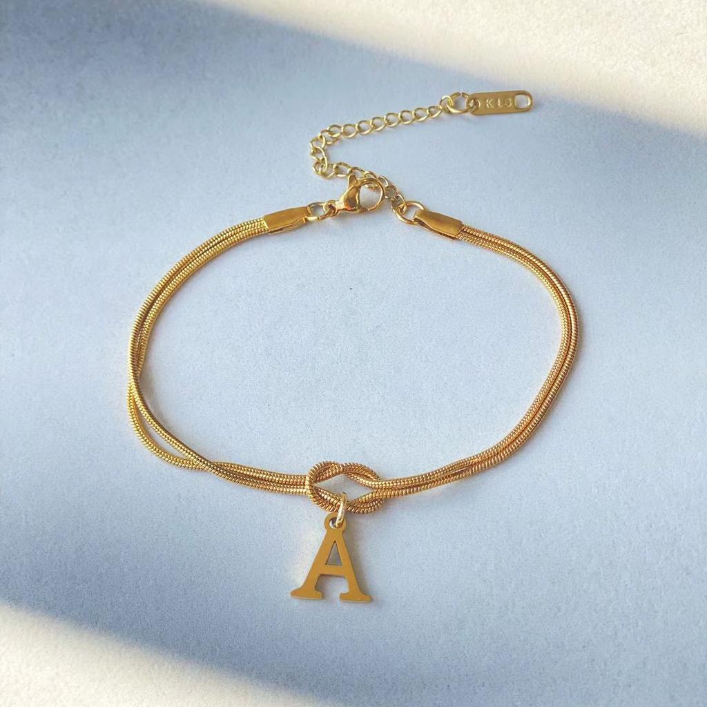 JXJ Jewelry 18k Gold Plated Stainless Steel Letter Pendant Knot Style Trendy Charm Bracelet for Anniversaries