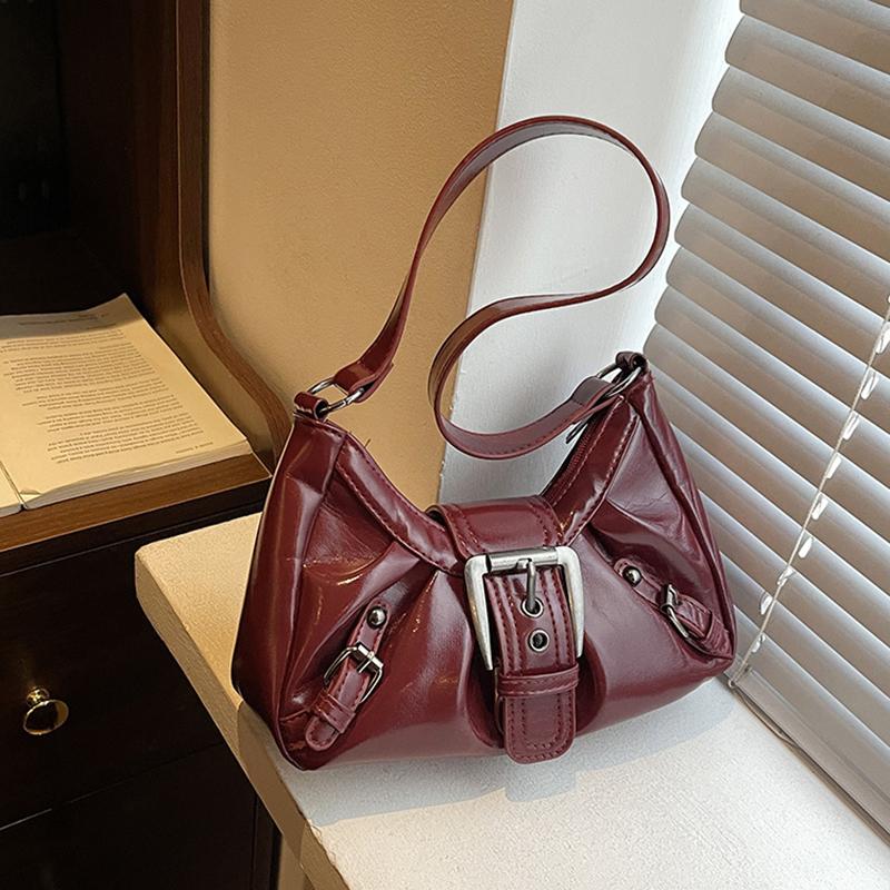Yogodlns Vintage PU Leather Shoulder Bag for Women Y2K Spicy Girl Trend Maillard Style Underarm Bag High Quality Women Handbags