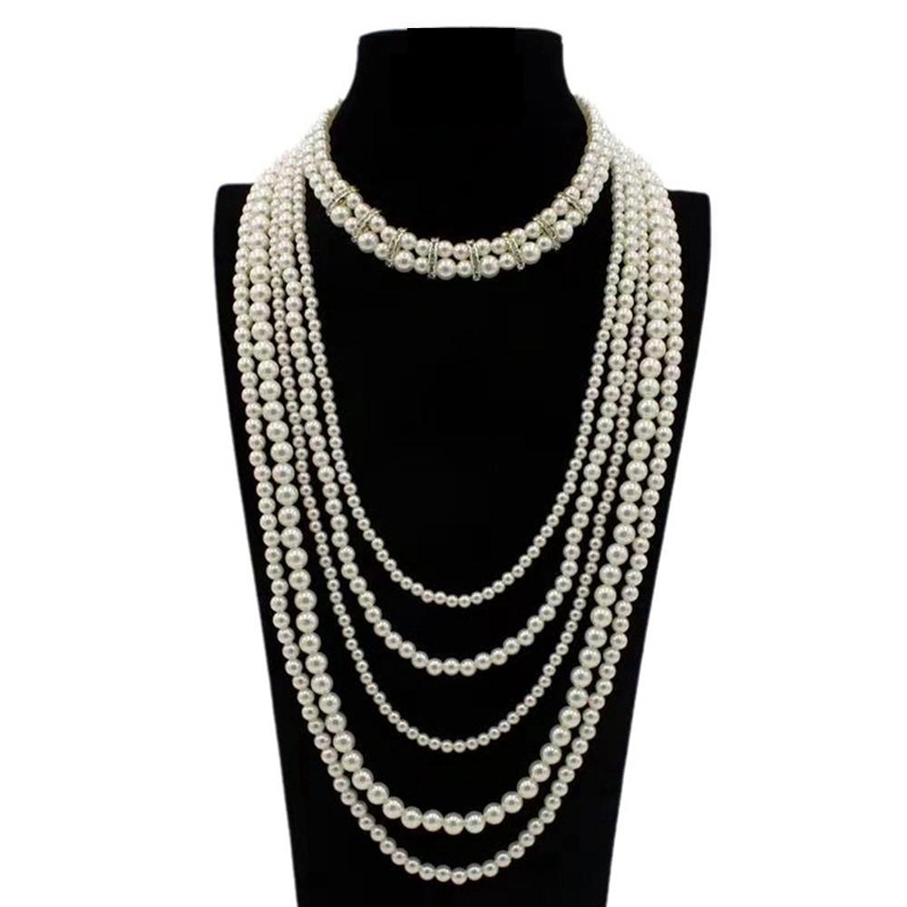 Geometriskt pärlhalsband med strassdekorationer för festkvinnor