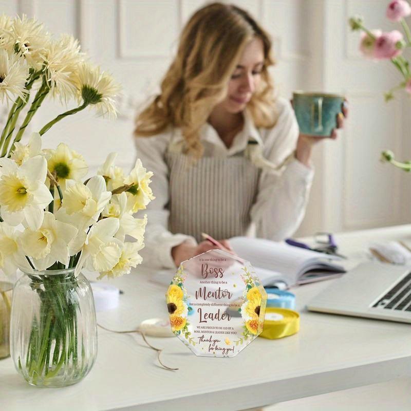 Sunflower Boss Lady Sign - 4x4 Inch Motivational Gift with Photography Utility