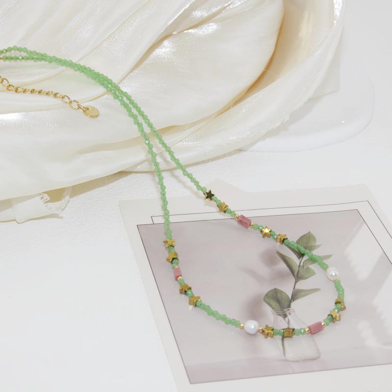 Handgefertigte Perlenkette aus Titanstahl, Kristall und Dopamin mit Naturstein, Schlüsselbein-Kette, vielseitiger Muschel und Stern-Design für Damen.