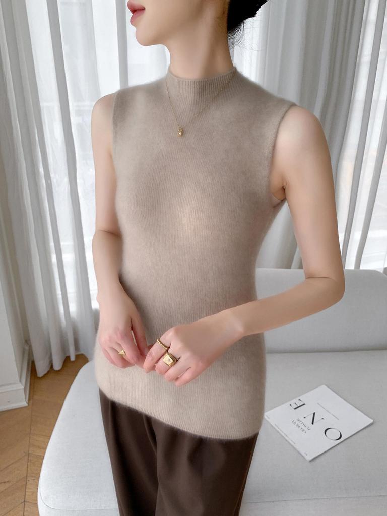 2025 Women's High Neck Sleeveless Cashmere Vest - Slimming Autumn/Winter Base Layer