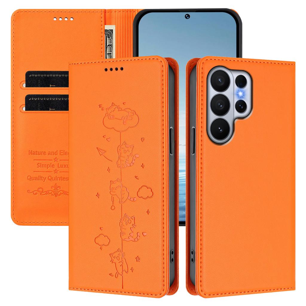 Strong Magnetic Cute Cat Cards Solt Wallet Leather Phone Case For Samsung S26 Ultra Edge S25 Plus S24 FE A56 Kickstand Cover