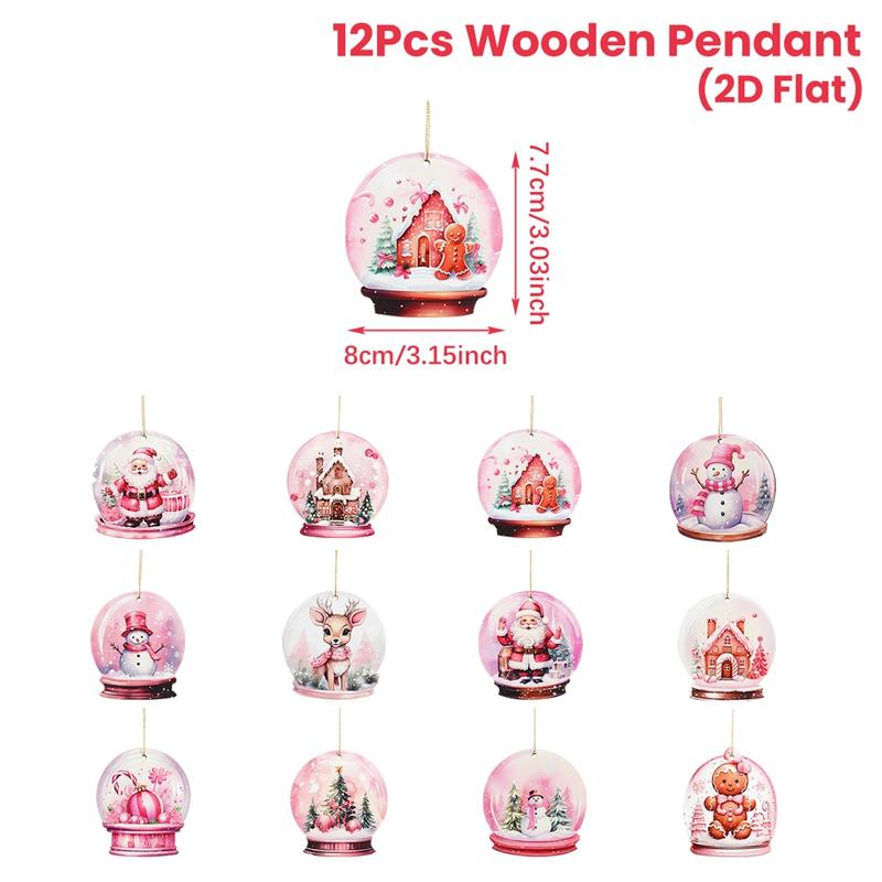 24pcs Christmas Wooden Pendants Snowman Elk Xmas Tree Hanging Ornament 2025 Noel Navidad Decorations for Home New Year Gift 2026