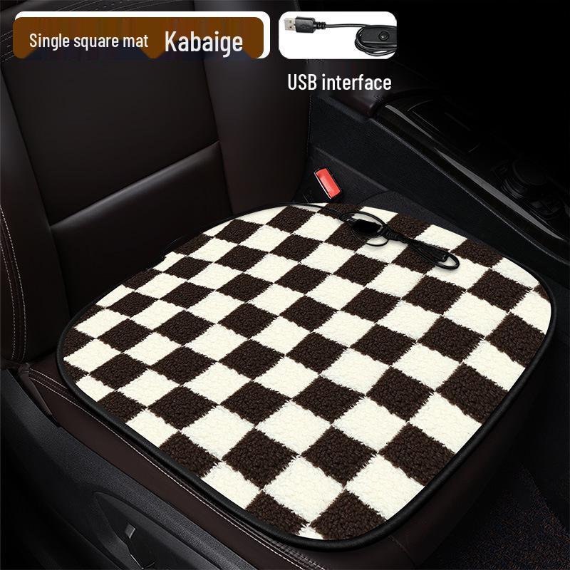 Plaid Heated Car Seat Cushion for All Seasons - Single Seat Interior Accessory.