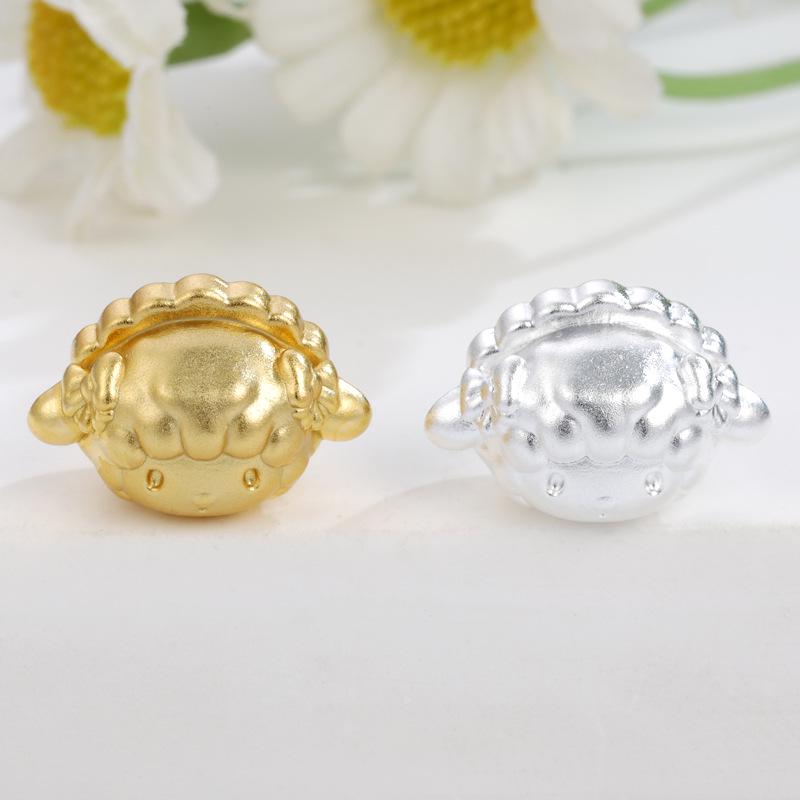 Sterling Silver 999 Bride Sheep Cartoon Charm Hand-woven Bracelet with Beads