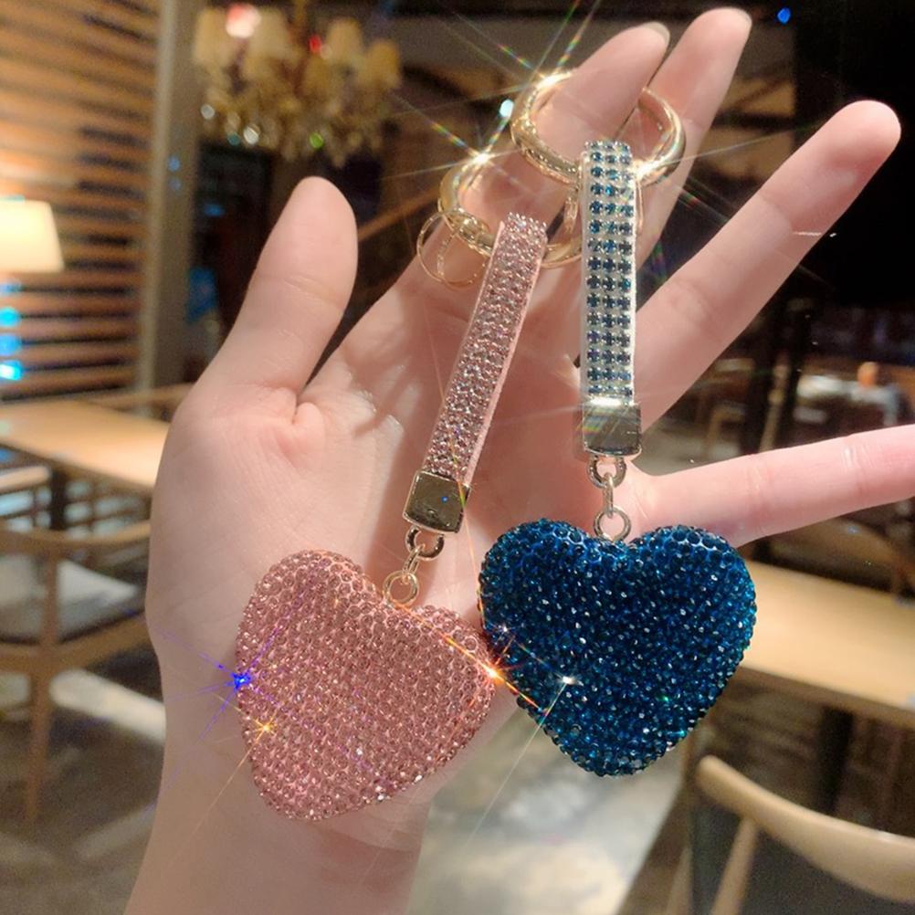 Bling Rhinestone Heart Shape Keychains Glitter Crystal Heart Key Chain Key Rings Bag Charm for Women Girls