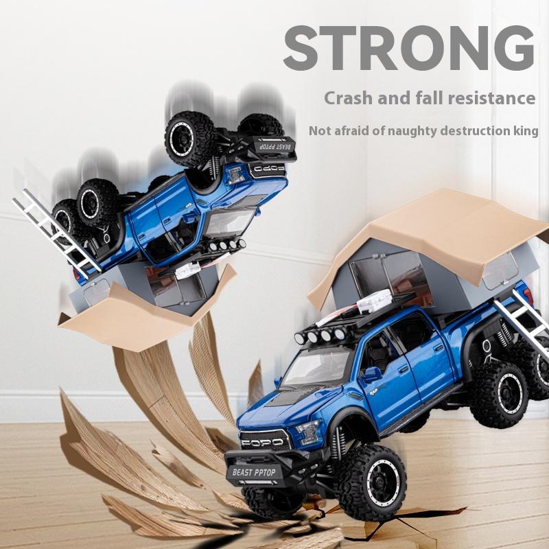 1/24 Scale  Ford F150 Camping RV Alloy Metal Diecast Off Road Pickup Truck Model Car Sound & Light Ornaments Gifts for Kid Boyfriend Present