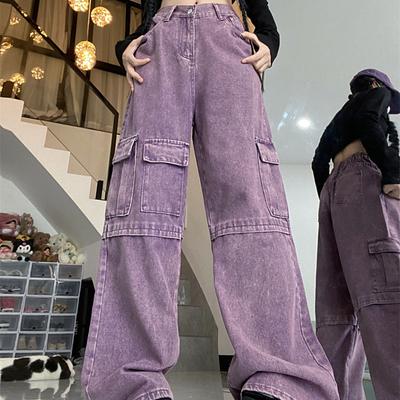 Plus size High Waist American vintage Cargo Jeans Women Autumn Loose Wide Leg Chubby Girl Slimming Pear Shapes Pants