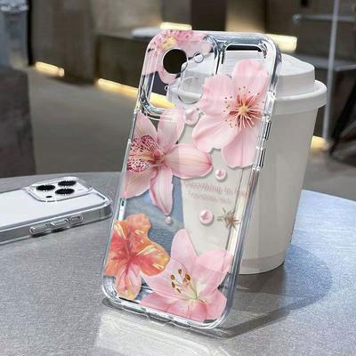 Pink Trumpet Flower iPhone Case For iPhone 16 15 14 13 12 11 Pro Max XR XS MAX 78PLUS MINI INS Transparent Shockproof Soft Cover
