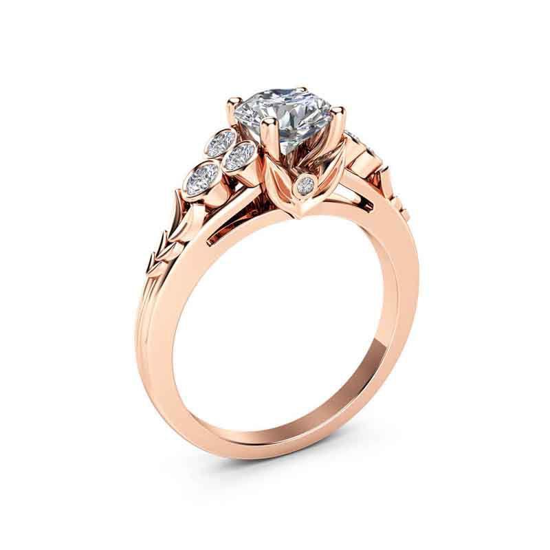 Elegant Rose Gold Plated Wedding Ring With Sparkling Round White Topaz Gemstone 6 розового золота