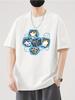 Male Black Crewneck Cotton Tee Kawaii Ice Cube Cluster Kitten Print Oversized Short Sleeve Pet Trend Summer Daily Casual Tees
