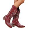 Autumn and winter large size thick heel middle heel embroidered sleeve western cowboy boots high leather boots women's boots