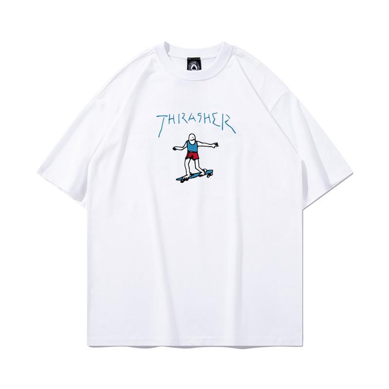 2021 Summer Thrasher Skateboard Magazine Letter Print T-Shirt Men Women Oversized Cotton Short Sleeve Casual Streetwear Tee Top