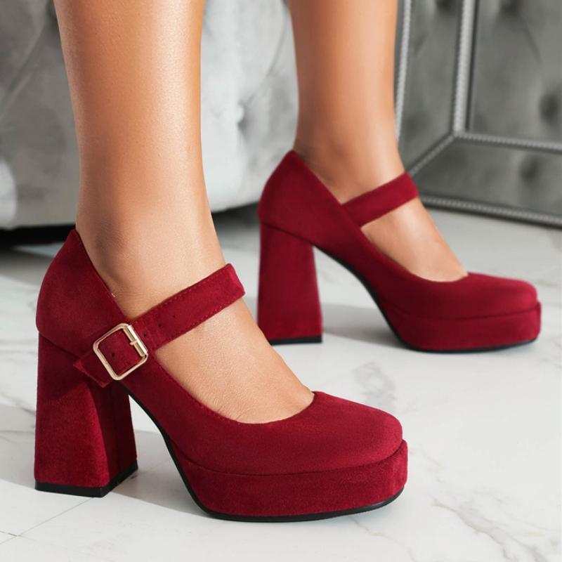 Black Red Blue Heeled Women's Pumps Shoes Platform Elegant Block High Heels Female Working Party Wedding Shoes 2024 Spring