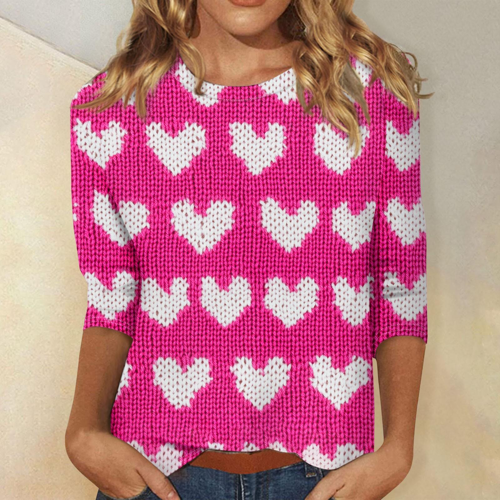 

Женские топы с рукавом три четверти и круглым вырезом, свободная футболка с принтом ко Дню святого Валентина XXL