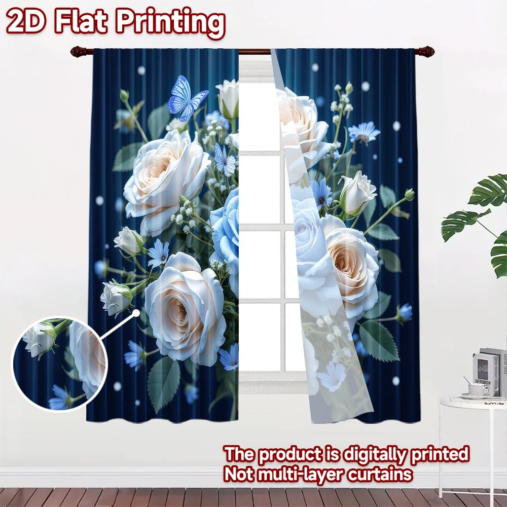 2D flat Photography Backdrop Popular Background cloth Butterfly and Blue Roses 100% Polyester Anniversary for Holiday party