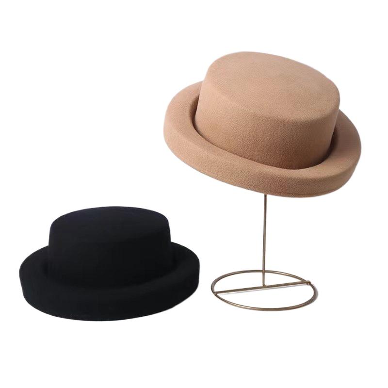 Autumn and Winter New Flat Top Wool Fedora Hats for Women Church Wedding Pillbox Hats Black Camel Ladies Elegance Felt Top Hat