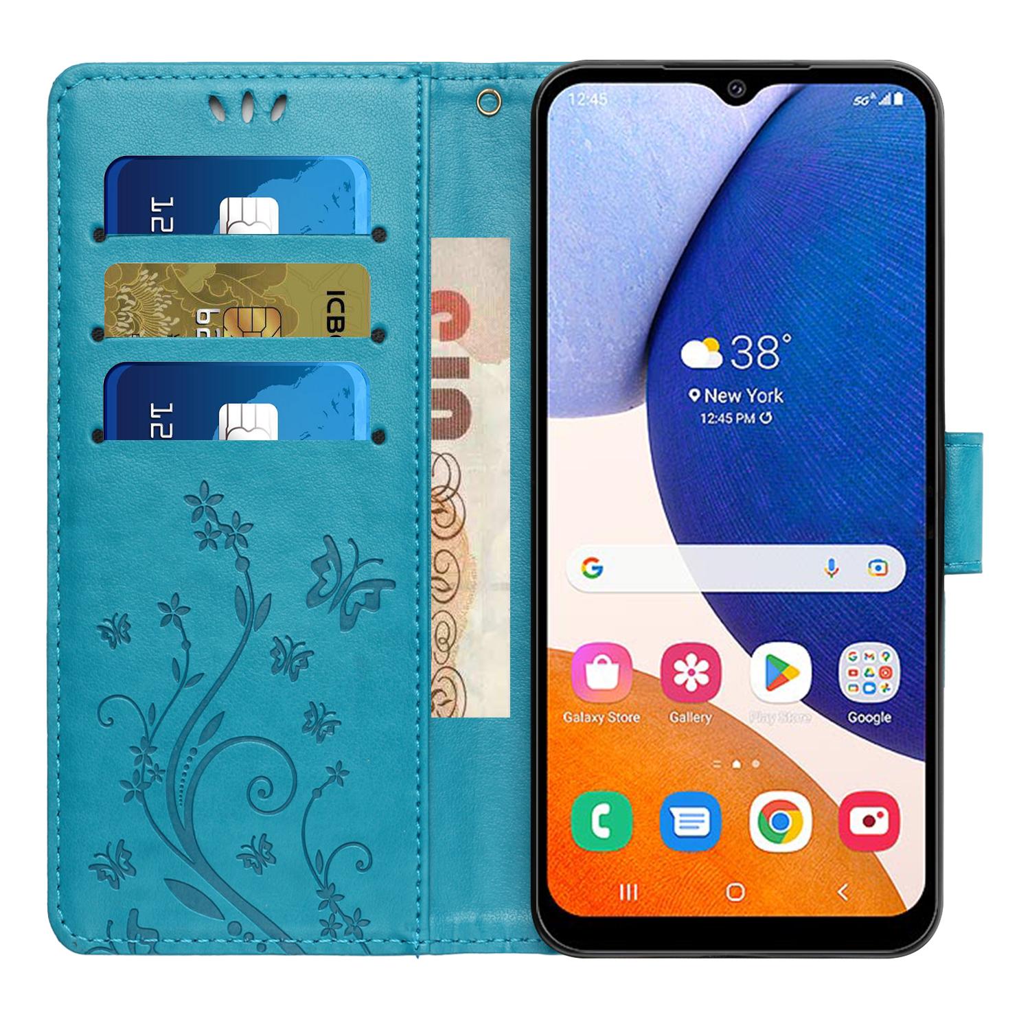 

For Samsung Galaxy A15 4G Leather Case Butterfly Imprint Wallet Cover Baby Blue