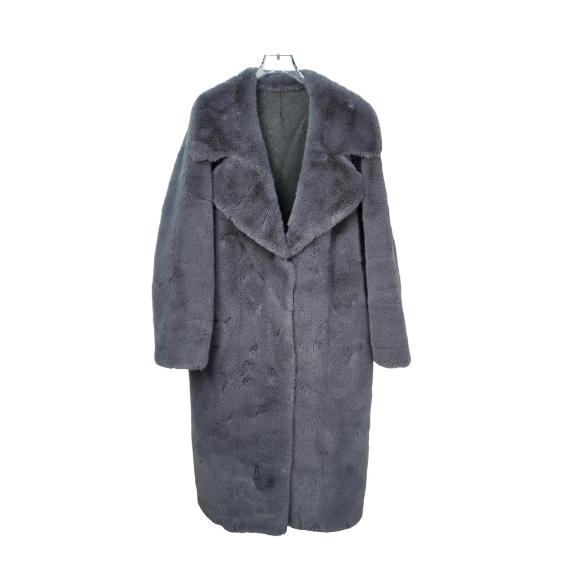 

Женское длинное зимнее экологичное пальто из искусственного меха под норку M серый