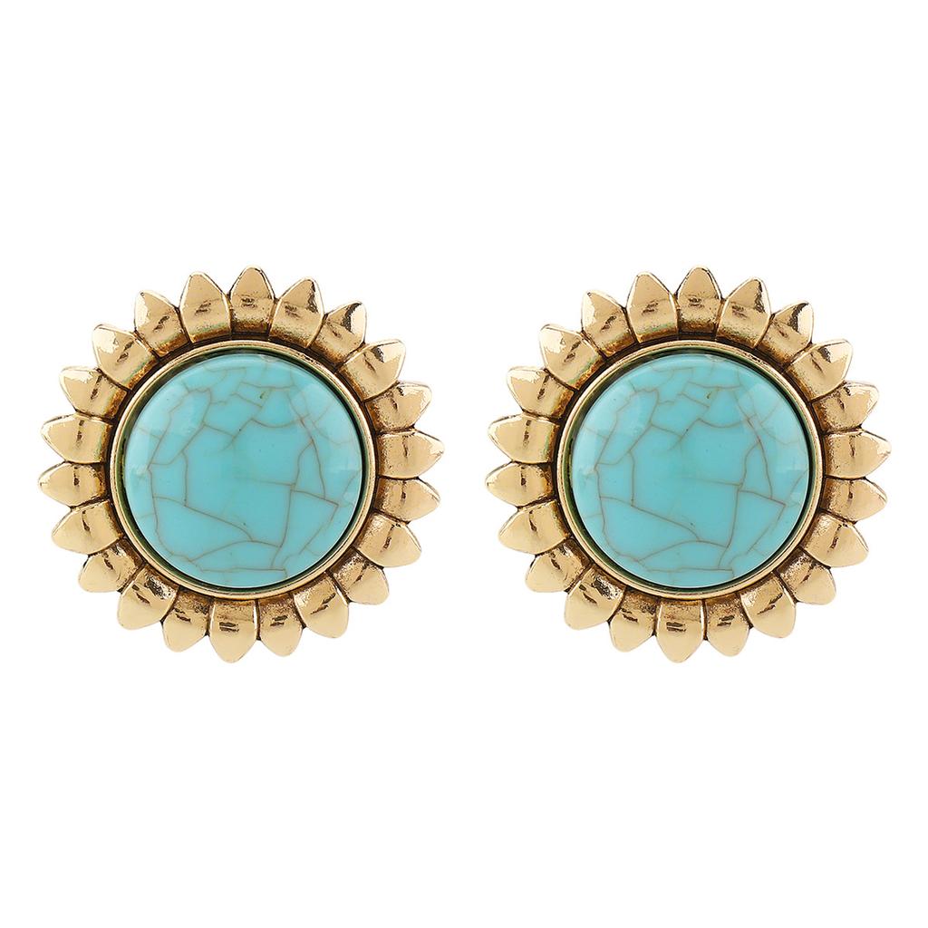 Vintage Turquoise Sunflower Earrings ZA Temperament Fashion Flower Pendant Collar Necklace