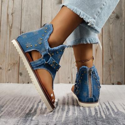 Damen Sommer Zehensteg Canvas Sandalen, Neue Römischer Stil Nieten Strand Sandalen, Bequeme und Modische Flip Flops für Damen