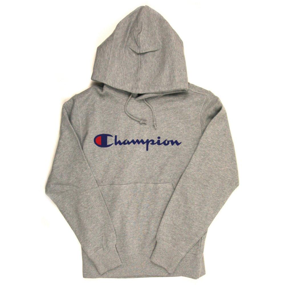 

Champion Classic Script Logo Hooded Oxford Size (Previous Model) Men s Sweatshirt, Gray, L, C3-J117