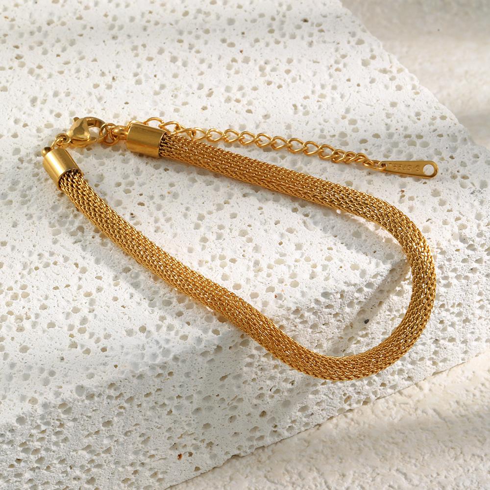 Hot Selling European and American Fashion Jewelry New Design Stainless Steel 18K Gold Plated Simple Round Mesh Chain Bracelet