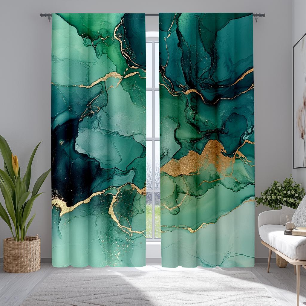 Green Jade Marble Print Pattern Curtains Polyester Fabric Suitable Bedroom Living Room Decoration Curtain Made Of Washable Great Ready