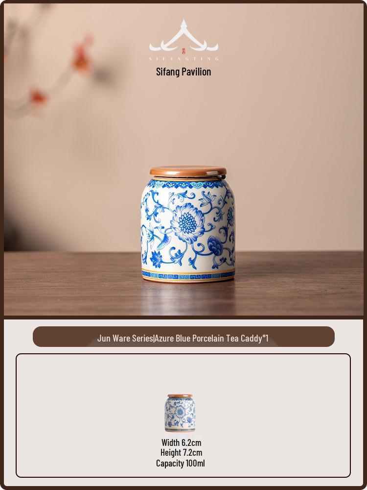 Small Blue and White Chinese-Style Ru Kiln Tea Caddy - Portable Sealed Porcelain Storage Jar 100ml