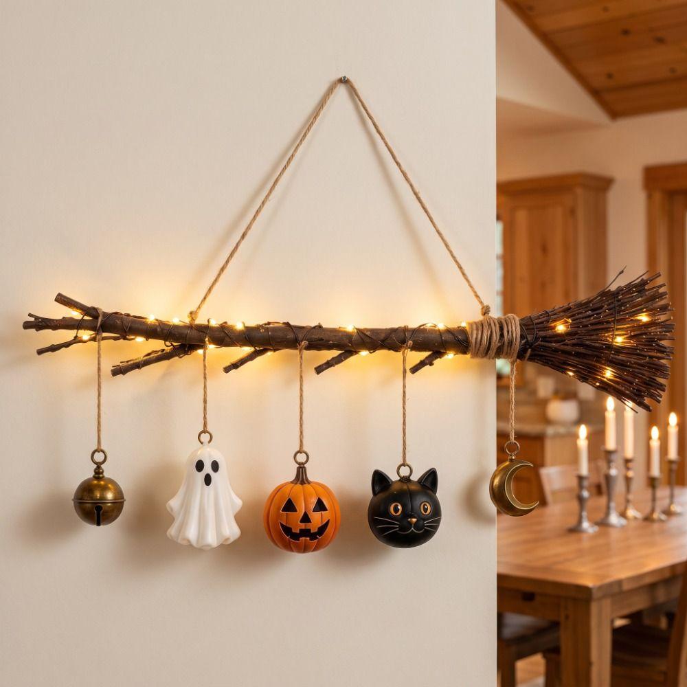 Glowing Halloween Wall Art LED Lighted Glowing Broom Ghost Halloween Props Haunted House