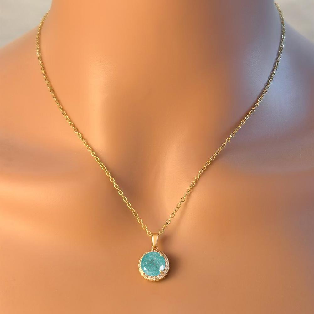 Elegante runde hellgrüne Zirkon-Anhänger-Halskette für Damen Luxus Goldfarbene Kettenhalskette Schmuck Geschenk