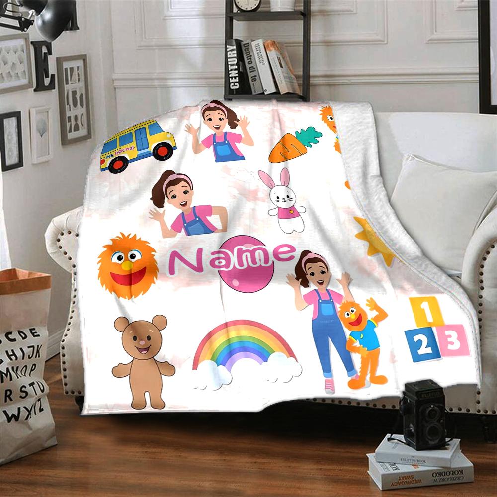Custom Name Ms. Rachel Theme Printed Blanket - Perfect for Couch, Bed, Travel & Outdoor Use | Machine Washable, Cozy & Durable.