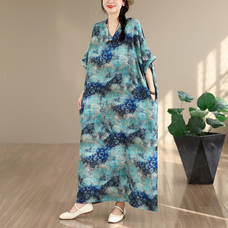 Short Sleeve Plus Size Cotton Vintage Floral New In Dresses for Women Casual Loose Maxi Long Summer Dress