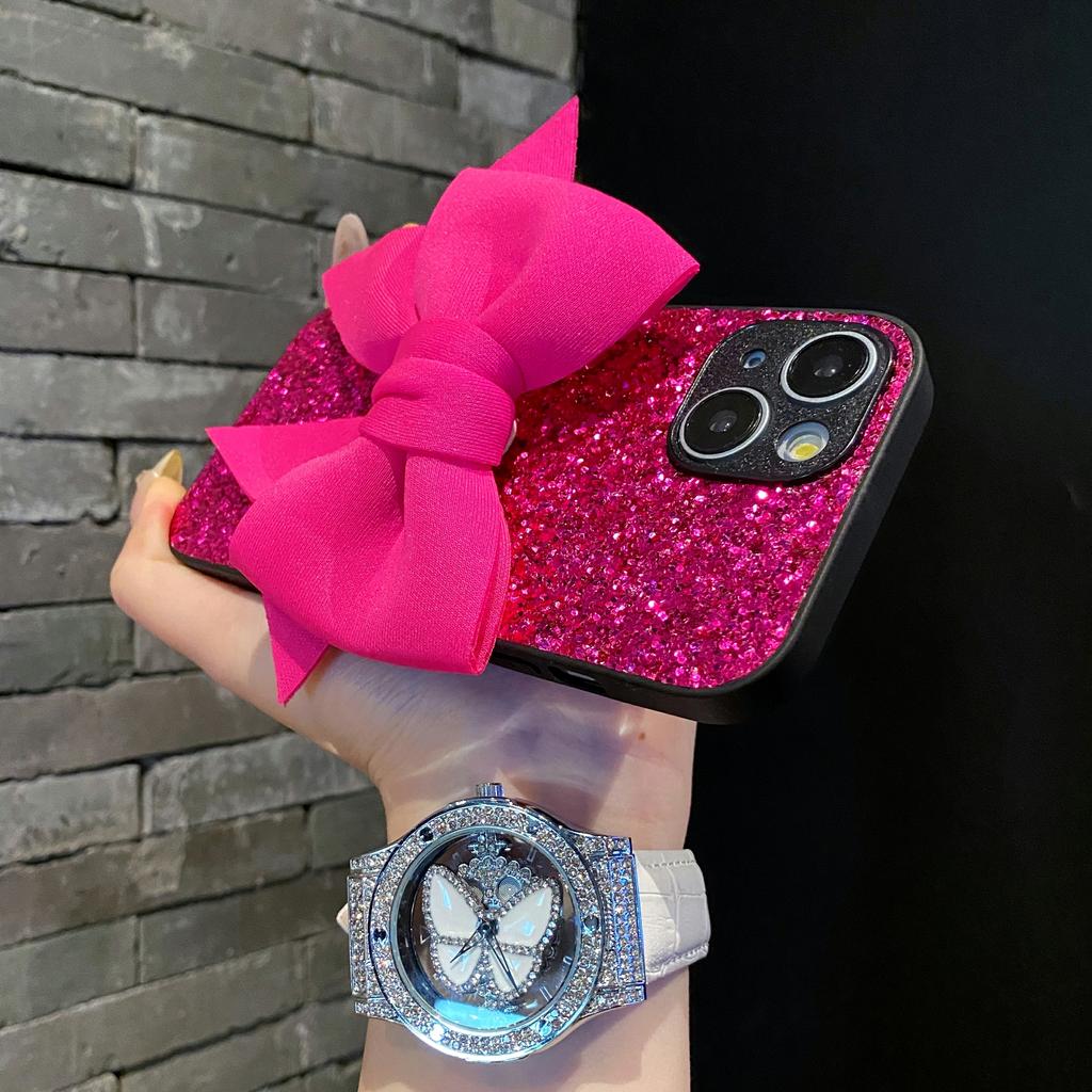 Cute 3D Bowknot Glitter Phone Case For iphone 18 17 16 15 14 13 12 11 Pro Max 7 8 Plus Air 16E Lovely Shockproof Girl Soft Cover