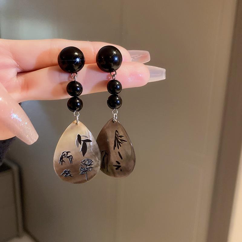 Ink butterfly love earrings antique Internet celebrity same earrings niche high-end sense of national tide retro earrings