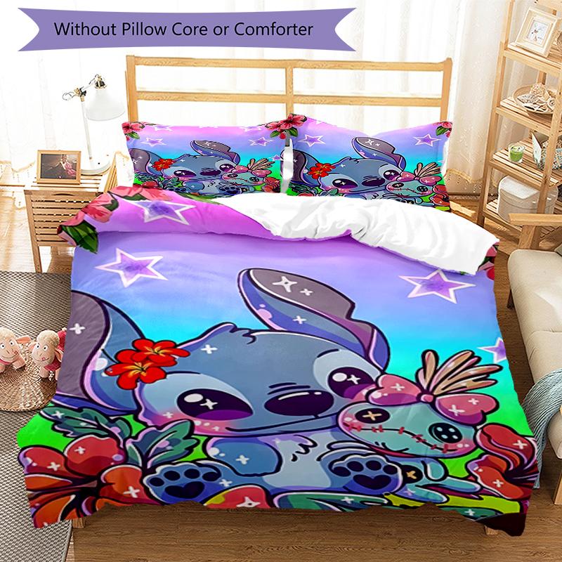 3pcs Stitch Bedding Set Duvet Cover Closure Includes 1 Duvet Cover & 2 Pillowcases, Soft and Comfortable for All Seasons.