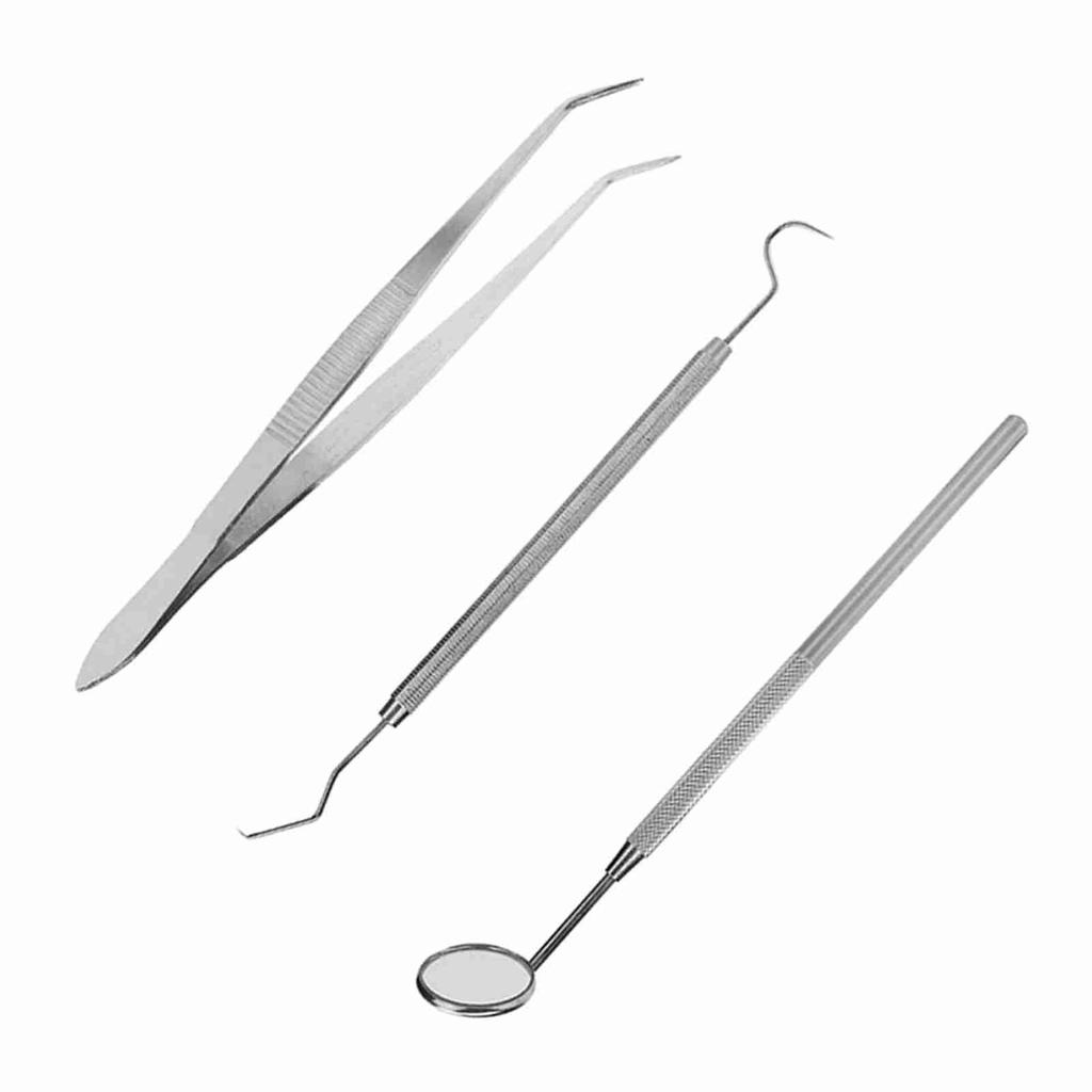 3pcs/set Stainless Steel Dental Tool Mouth Mirror Probe Plier Tweezer Teeth Clean Hygiene Kit