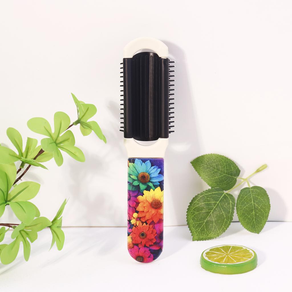 1pc Folding Colorful Flower Pattern Comb with Mirror, Portable Compact Air Cushion Comb, Suitable for Daily and Outdoor Use