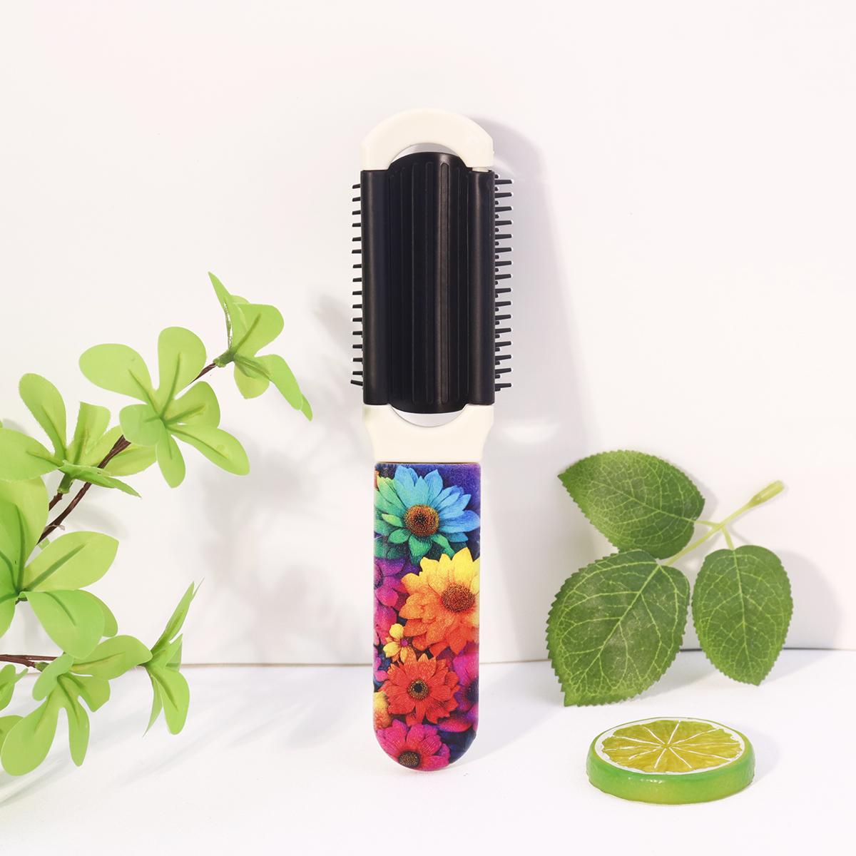 

1pc folding colorful flower pattern comb with mirror, portable compact air cushion comb, suitable for daily and outdoor use