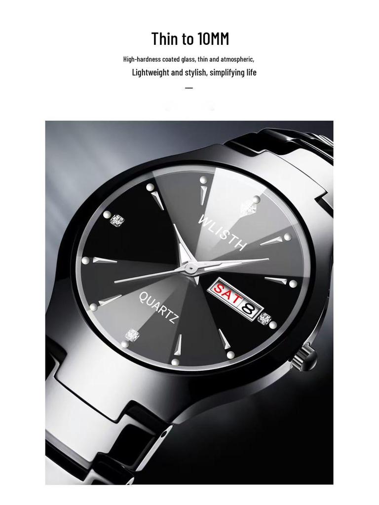 Wolis Waterproof Luminous Calendar Quartz Watch for Men & Women - Steel Band Business Couple Wristwatch