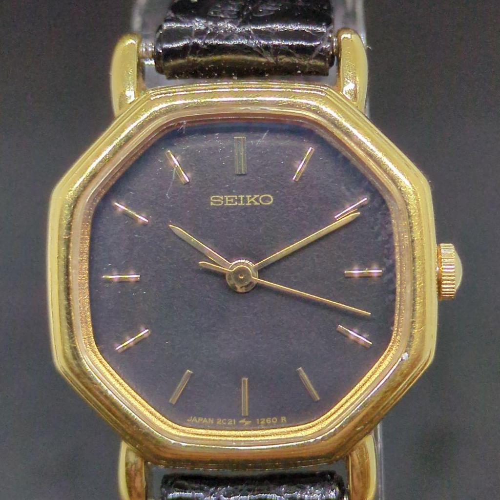 Used SEIKO Octagon Gold Black Dial Ladies Watch