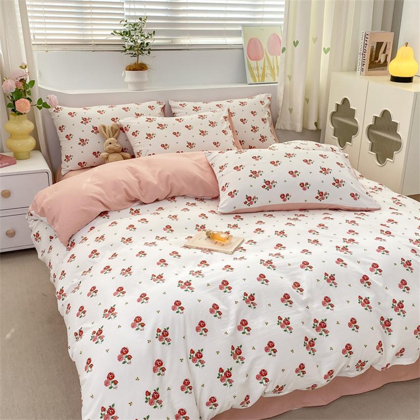 Duvet Cover Set 3pcs 100% Cotton Bedding Set Fashion Floral Quilt Cover Pillowcase Korean Ins Style Comforter Covers (NO SHEET)