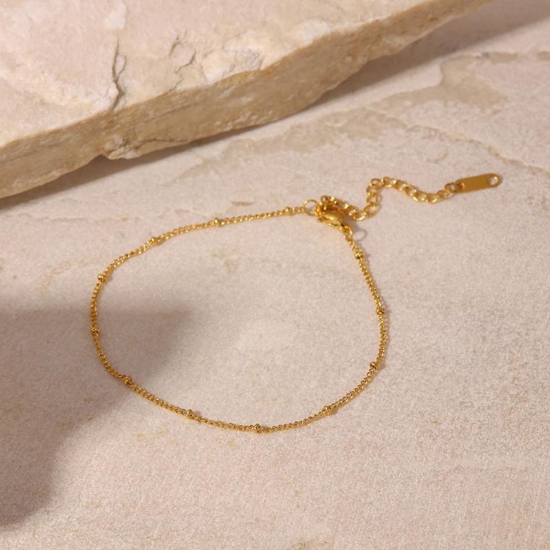 Gold-Tone Ankle Bracelet for Women, Fine Alloy Chain with Evenly Spaced Beads, Multi-Link Extension and Lobster Clasp for Adjustable Wear